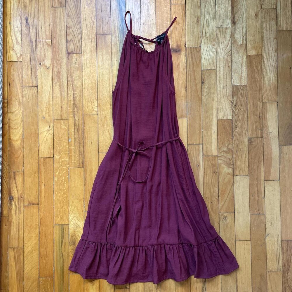 Banana Republic Linen Burgundy Midi Spaghetti-Strap Dress, XS